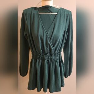 Like NEW Women's Deep V Neck Lantern Long Sleeves SmockElegant Green Wrap Dress